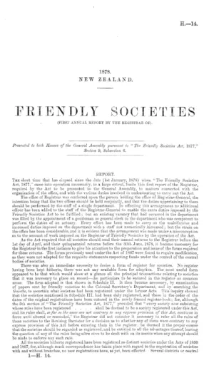 FRIENDLY SOCIETIES (FIRST ANNUAL REPORT BY THE REGISTRAR OF).