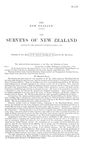 THE SURVEYS OF NEW ZEALAND (REPORT BY THE ASSISTANT-SURVEYOR-GENERAL, ON)