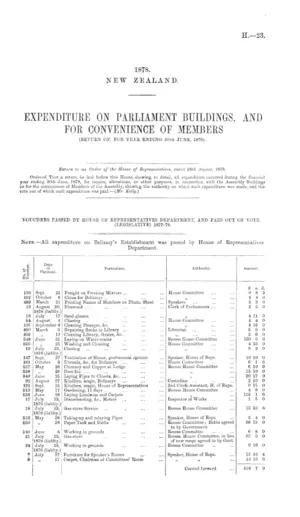 EXPENDITURE ON PARLIAMENT BUILDINGS, AND FOR CONVENIENCE OF MEMBERS (RETURN OF, FOR YEAR ENDING 30TH JUNE, 1878).