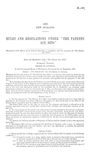 RULES AND REGULATIONS UNDER "THE PATENTS ACT, 1870."