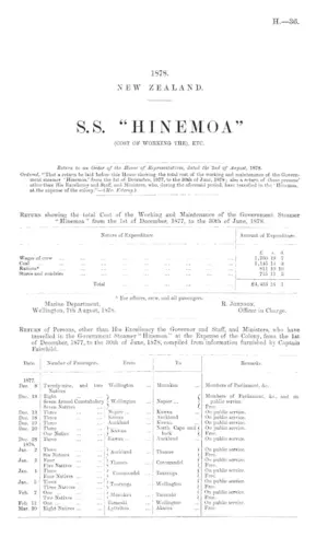 S.S. "HINEMOA" (COST OF WORKING THE), ETC.
