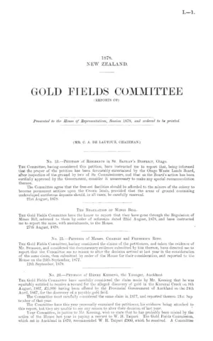 GOLD FIELDS COMMITTEE (REPORTS OF).