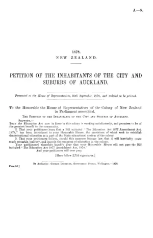 PETITION OF THE INHABITANTS OF THE CITY AND SUBURBS OF AUCKLAND.