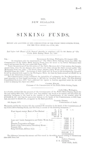 SINKING FUNDS. REPORT AND ACCOUNTS OF THE COMMISSIONERS OF THE PUBLIC DEBTS SINKING FUNDS, FOR THE YEAR ENDED 30th JUNE, 1878.