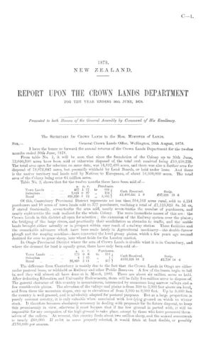 REPORT UPON THE CROWN LANDS DEPARTMENT FOR THE YEAR ENDING 30th JUNE, 1878.
