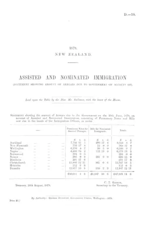 ASSISTED AND NOMINATED IMMIGRATION (STATEMENT SHOWING AMOUNT OF ARREARS DUE TO GOVERNMENT ON ACCOUNT OF).