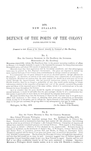 DEFENCE OF THE PORTS OF THE COLONY (PAPERS RELATING TO THE).