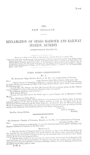 RECLAMATION OF OTAGO HARBOUR AND RAILWAY STATION, DUNEDIN (CORRESPONDENCE RELATIVE TO).