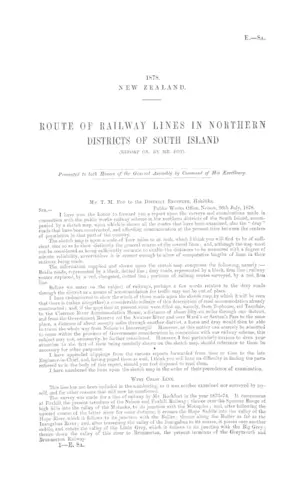 ROUTE OF RAILWAY LINES IN NORTHERN DISTRICTS OF SOUTH ISLAND (REPORT ON, BY MR. FOY).