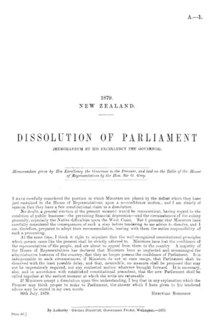 DISSOLUTION OF PARLIAMENT (MEMORANDUM BY HIS EXCELLENCY THE GOVERNOR).