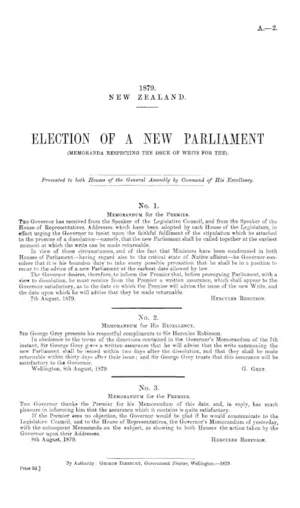 ELECTION OF A NEW PARLIAMENT (MEMORANDA RESPECTING THE ISSUE OF WRITS FOR THE).