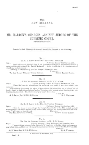 MR. BARTON'S CHARGES AGAINST JUDGES OF THE SUPREME COURT. (PAPERS RELATIVE TO.)