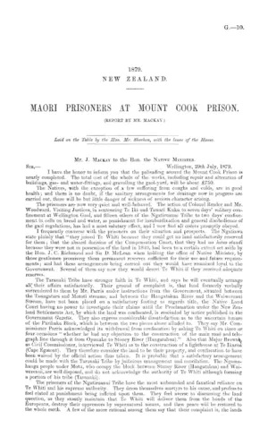 MAORI PRISONERS AT MOUNT COOK PRISON. (REPORT BY MR. MACKAY.)