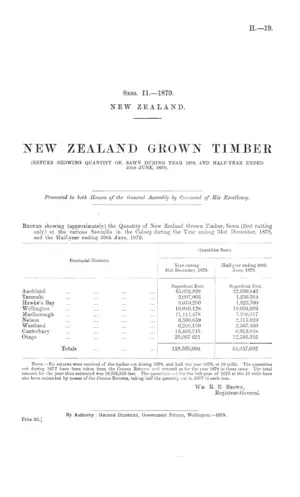 NEW ZEALAND GROWN TIMBER (RETURN SHOWING QUANTITY OF, SAWN DURING YEAR 1878, AND HALF-YEAR ENDED 30TH JUNE, 1879).