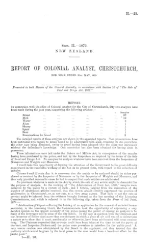 REPORT OF COLONIAL ANALYST, CHRISTCHURCH, FOR YEAR ENDED 31ST MAY, 1879.