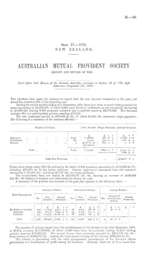 AUSTRALIAN MUTUAL PROVIDENT SOCIETY (REPORT AND RETURN OF THE).