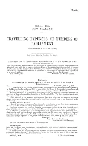 TRAVELLING EXPENSES OF MEMBERS OF PARLIAMENT (CORRESPONDENCE RELATIVE TO THE).