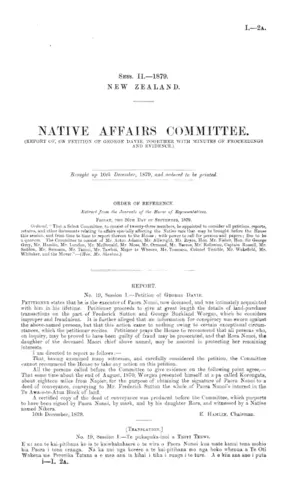 NATIVE AFFAIRS COMMITTEE. (REPORT OF, ON PETITION OF GEORGE DAVIE, TOGETHER WITH MINUTES OF PROCEEDINGS AND EVIDENCE.)