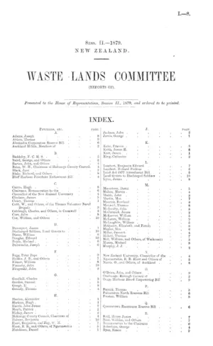 WASTE LANDS COMMITTEE (REPORTS OF).