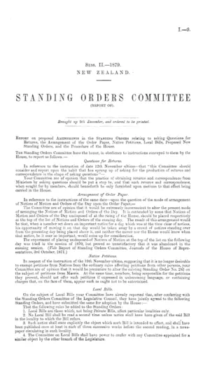 STANDING ORDERS COMMITTEE (REPORT OF).