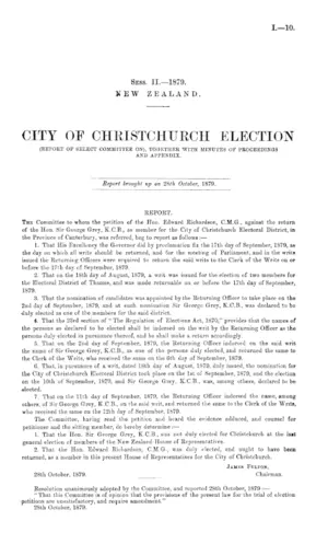 CITY OF CHRISTCHURCH ELECTION (REPORT OF SELECT COMMITTEE ON), TOGETHER WITH MINUTES OF PROCEEDINGS AND APPENDIX.