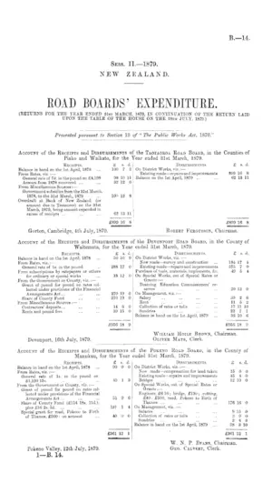 ROAD BOARDS' EXPENDITURE. (RETURNS FOR THE YEAR ENDED 31ST MARCH, 1879, IN CONTINUATION OF THE RETURN LAID UPON THE TABLE OF THE HOUSE ON THE 18TH JULY, 1879.)