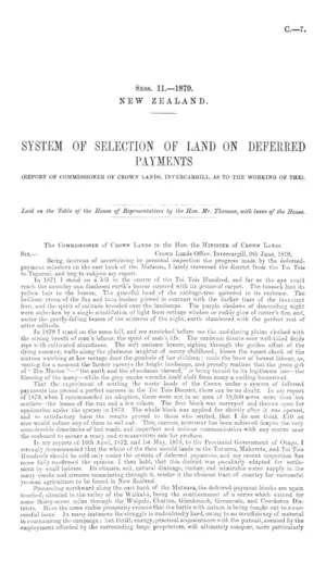 SYSTEM OF SELECTION OF LAND ON DEFERRED PAYMENTS (REPORT OF COMMISSIONER OF CROWN LANDS, INVERCARGILL, AS TO THE WORKING OF THE).