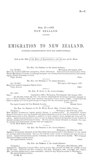 EMIGRATION TO NEW ZEALAND. (FURTHER CORRESPONDENCE WITH THE AGENT-GENERAL).