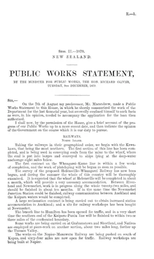 PUBLIC WORKS STATEMENT, BY THE MINISTER FOR PUBLIC WORKS, THE HON. RICHARD OLIVER, TUESDAY, 9TH DECEMBER, 1879.