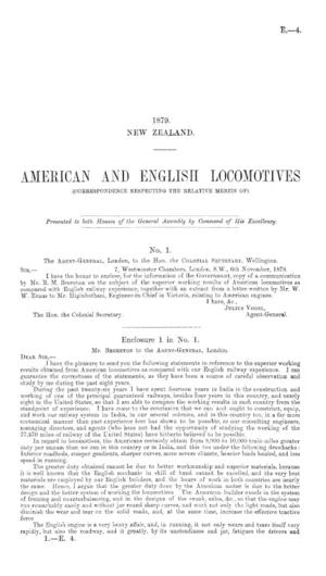 AMERICAN AND ENGLISH LOCOMOTIVES (CORRESPONDENCE RESPECTING THE RELATIVE MERITS OF).