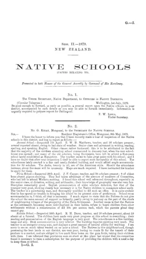NATIVE SCHOOLS (PAPERS RELATING TO).