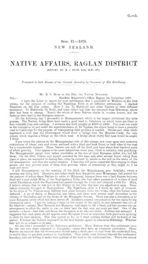 NATIVE AFFAIRS, RAGLAN DISTRICT (REPORT BY R. S. BUSH, ESQ., R.M., ON).