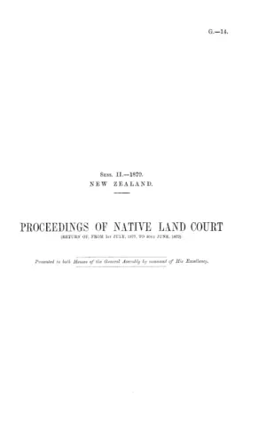 PROCEEDINGS OF NATIVE LAND COURT (RETURN OF, FROM 1ST JULY, 1877, TO 30TH JUNE, 1870).