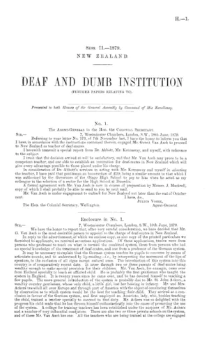 DEAF AND DUMB INSTITUTION (FURTHER PAPERS RELATING TO).