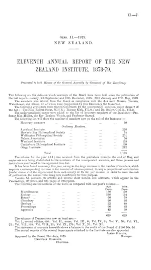 ELEVENTH ANNUAL REPORT OF THE NEW ZEALAND INSTITUTE, 1878-79.