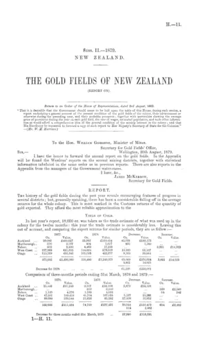 THE GOLD FIELDS OF NEW ZEALAND (REPORT ON).