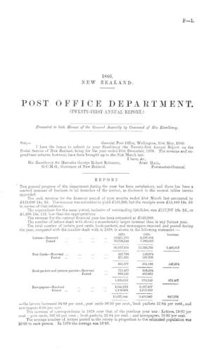 POST OFFICE DEPARTMENT. (TWENTY-FIRST ANNUAL REPORT.)