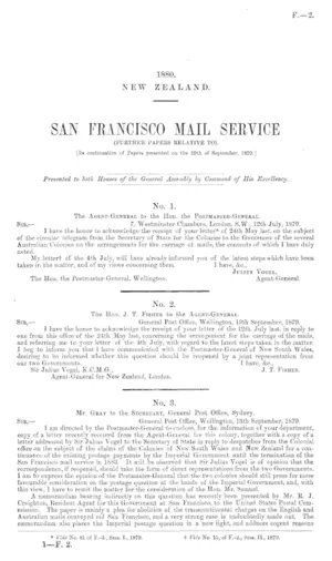 SAN FRANCISCO MAIL SERVICE (FURTHER PAPERS RELATIVE TO). [In continuation of Papers presented on the 29th of September, 1879.]
