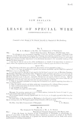LEASE OF SPECIAL WIRE (CORRESPONDENCE RELATING TO).