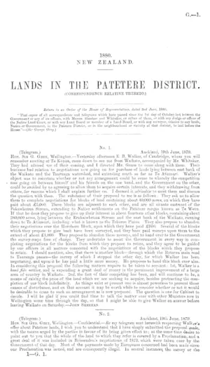 LANDS IN THE PATETERE DISTRICT. (CORRESPONDENCE RELATIVE THERETO.)