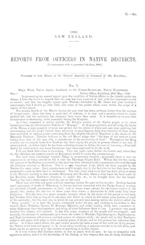 REPORTS FROM OFFICERS IN NATIVE DISTRICTS. [In continuation of G.-4, presented 11th June, 1880.]