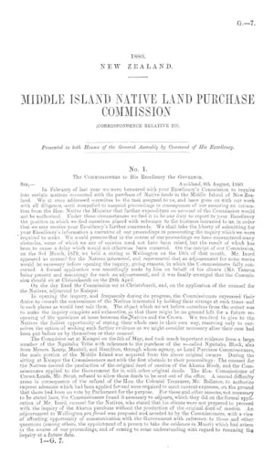 MIDDLE ISLAND NATIVE LAND PURCHASE COMMISSION (CORRESPONDENCE RELATIVE TO).