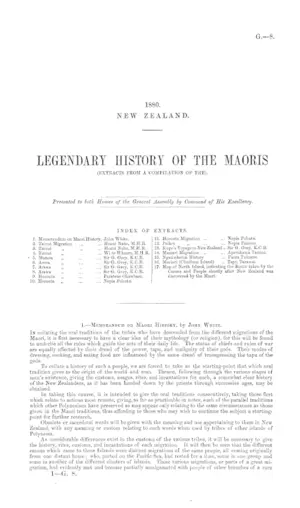 LEGENDARY HISTORY OF THE MAORIS (EXTRACTS FROM A COMPILATION OF THE).