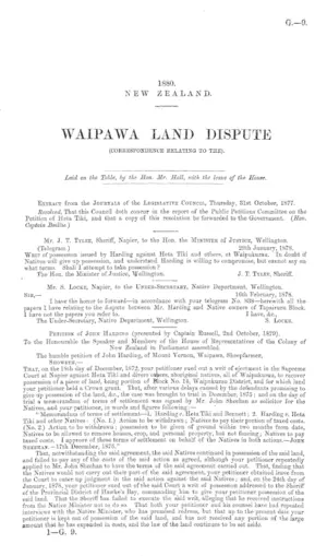 WAIPAWA LAND DISPUTE (CORRESPONDENCE RELATING TO THE).