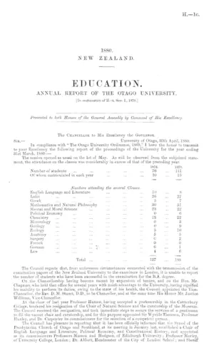 EDUCATION. ANNUAL REPORT OF THE OTAGO UNIVERSITY. [In continuation of H.-4, Sess. I., 1879.]