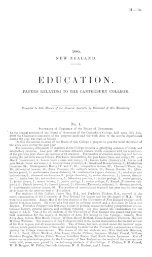 EDUCATION. PAPERS RELATING TO THE CANTERBURY COLLEGE.