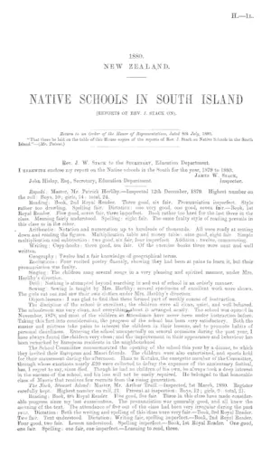 NATIVE SCHOOLS IN SOUTH ISLAND (REPORTS OF REV. J. STACK ON).