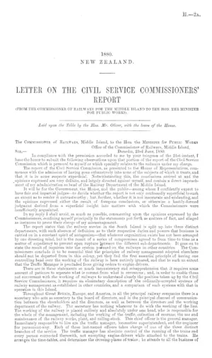 LETTER ON THE CIVIL SERVICE COMMISSIONERS' REPORT (FROM THE COMMISSIONER OF RAILWAYS FOR THE MIDDLE ISLAND TO THE HON. THE MINISTER FOR PUBLIC WORKS).