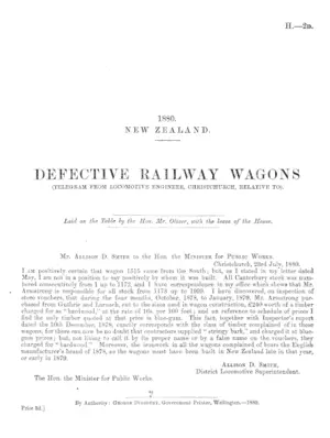 DEFECTIVE RAILWAY WAGONS (TELEGRAM FROM LOCOMOTIVE ENGINEER, CHRISTCHURCH, RELATIVE TO).