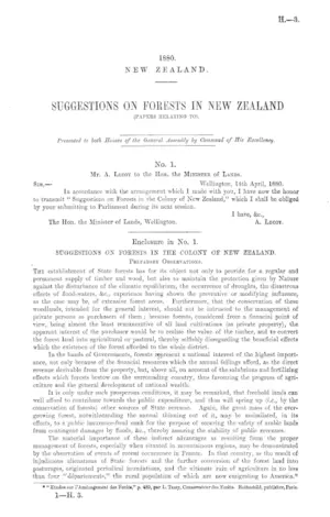 SUGGESTIONS ON FORESTS IN NEW ZEALAND (PAPERS RELATING TO).